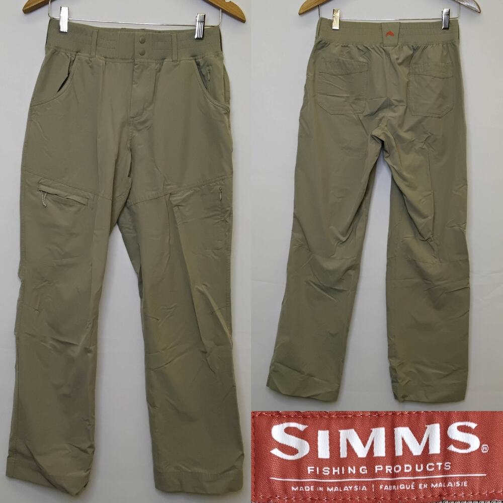 Simms Lightweight Cargo Pants 28x30 Women's S Beige Elastic Waist Fishing #J5621